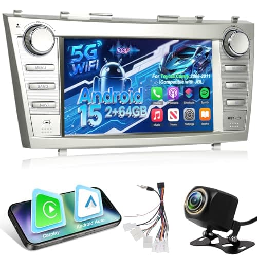 Android 15 Car Stereo for Toyota Camry 2006 2007 2008 2009 2010 2011 with Carplay/Android Auto (Support JBL) - 8 Inch IPS Touchscreen Radio with DSP/WiFi/GPS/Split Screen/SWC + AHD Rear View Camera
