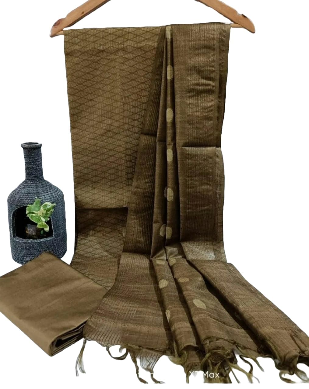 HAIDER ALI AND SONS Handloom Semi Tussar Silk Unstitched Suit Set For Women With Dupatta|Salwar Suit Dress Material For Women&Girls|Top - 2.5 Mtrs,Bottom - 2.50 Mtrs&Dupatta - 2.3 Mtrs__3 (BROWN 1)