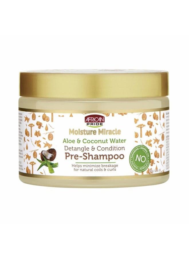 Moisture Miracle Aloe & Coconut Water Pre-Shampoo - Helps Minimize Hair Breakage for Natural Coils & Curls, Detangles & Conditions, 12 oz
