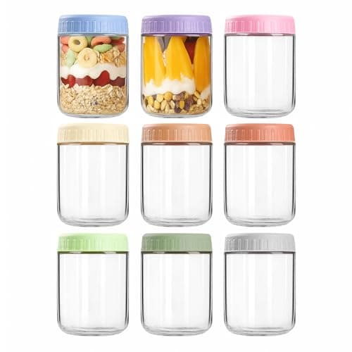 COYACOOL Overnight Oats Containers with Lids 16oz Wide Mouth Mason Jars with Lids 9 Pack Glass Jars with Airtight lid for Chia Pudding Yogurt Salad Meal Prer Oatmeal Jars