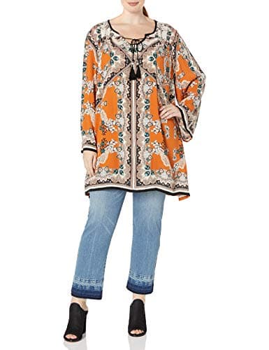 Angie Junior's Plus-Size Printed Bell Sleeve Dress, Spice, 2X