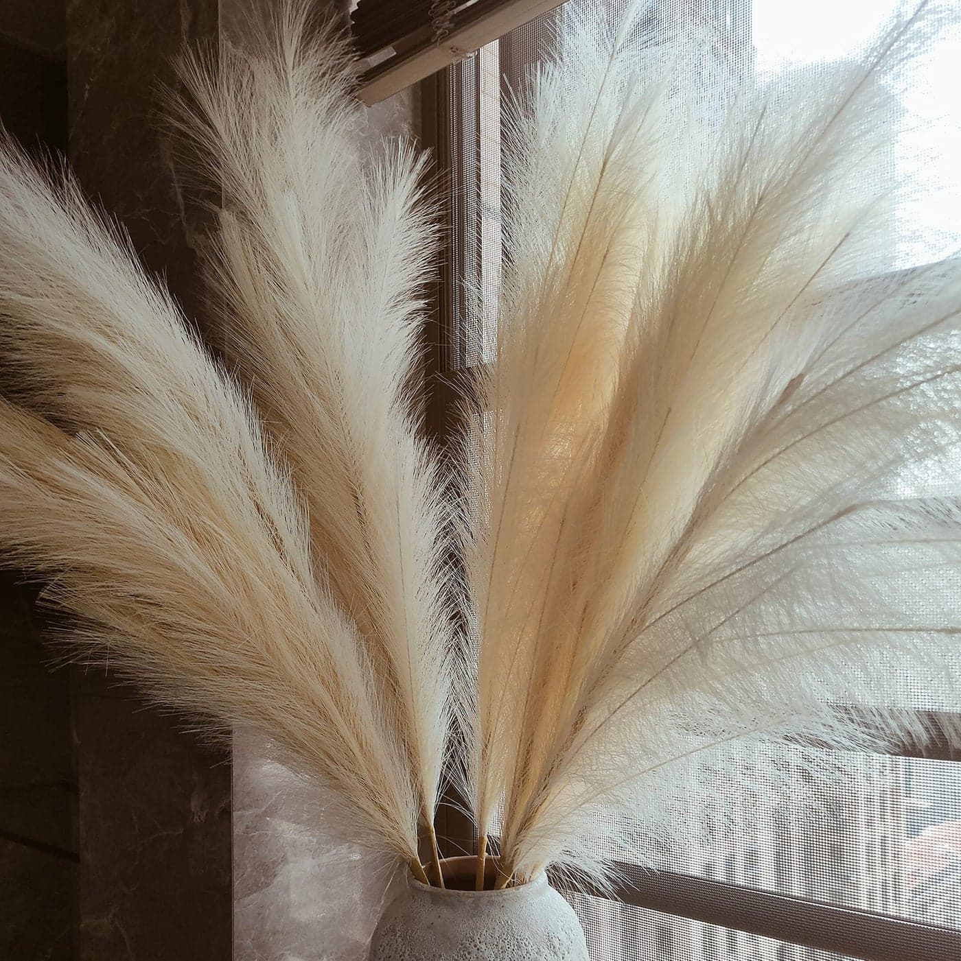 penepico Faux Beige Pampas Grass Decor Tall 8pcs 433 Large Pompas Floral Fluffy Artificial Fake Feather Flowers for Boho Wedding Decor18 Branches Each Stem Large Long