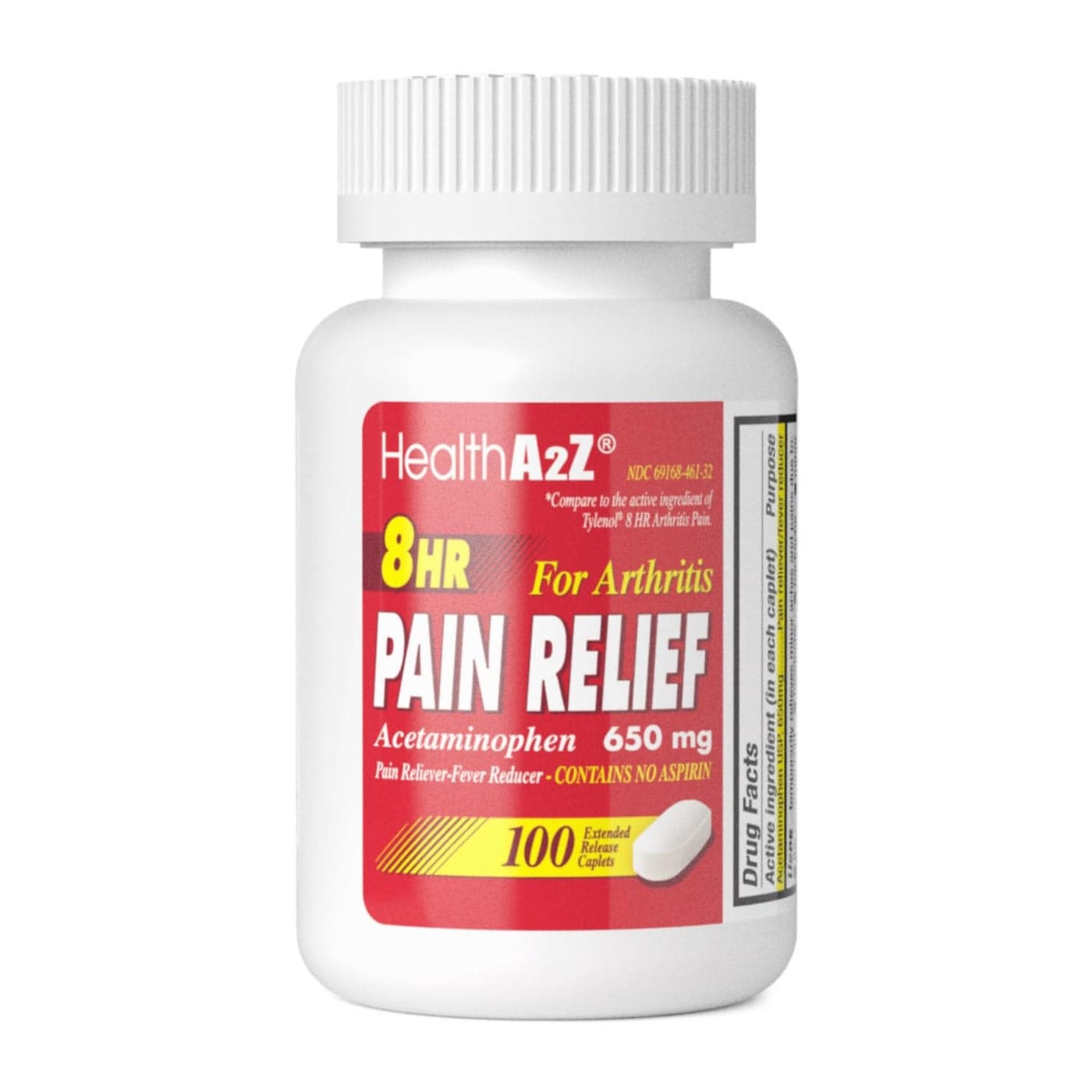 HealthA2Z Pain Relief Extended Release Acetaminophen 650mg 8 Hours Arthiritis Pain Pain Reliever Fever Reducer Contains no Aspirin 100 Count
