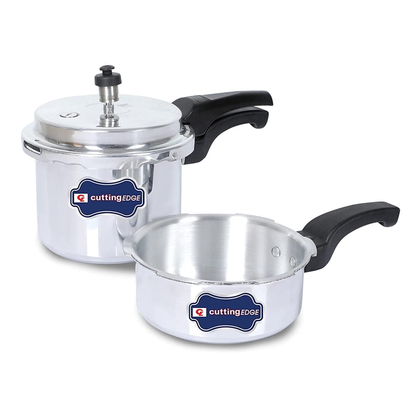 Cutting EDGE Induction Base Inner Lid Aluminum Pressure Cooker 2L3L Combo Gas Induction Compatible Cooker for Rice Vegetable Grains Chicken Mutton Set of 2