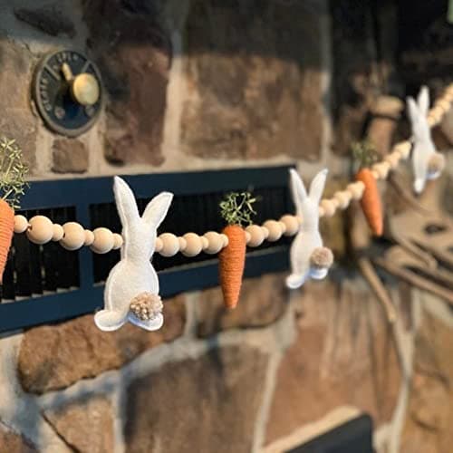 2024 Easter Rabbit Carrot GarlandsArtificial Rabbit Carrot Front Door Wreath Wooden Beads Rabbit Hanging Banners Spring Ornaments for Home MultiColor One Size