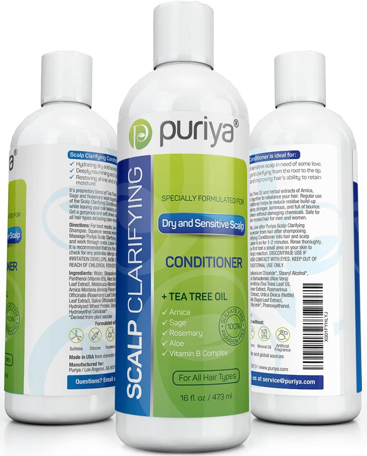 Puriya Sulfate Free Hair Conditioner with Tea Tree Oil Moisturizing Treatment for Dry Itchy Flaky Scalp and Damaged Hair For Men and Women 16 Ounce