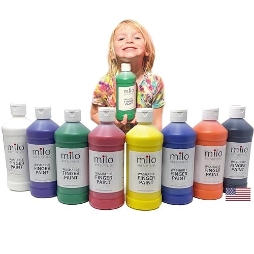 milo Kids Washable Finger Paint Set of 8 Colors 16 oz Bottles Safe and NonToxic Made in the USA Art Craft Paints for Kids Toddlers Pre School Supplies Painting Set for Children Easy