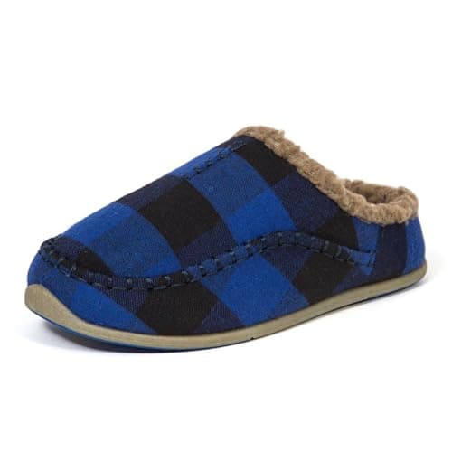 Deer Stags Men's Nordic Slipper, Blue/Black Plaid, 12