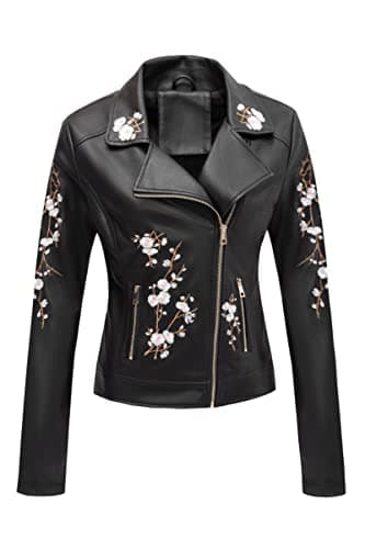 Bellivera Faux Leather Jackets for Womens Spring Fall Clothes Winter Soft Casual Short Floral Motorcycle Biker Coat 1702021 Black XL