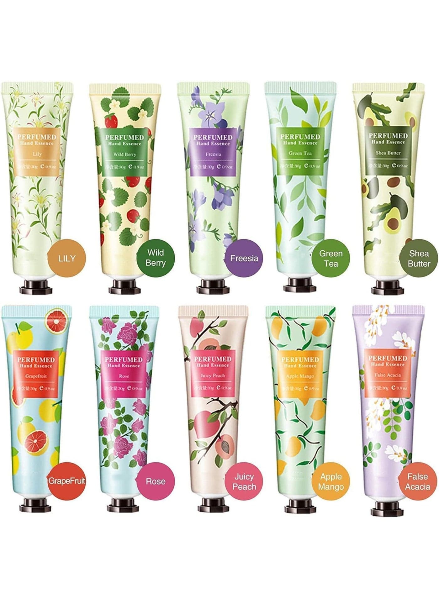 10 Pack Fruits Fragrance Hand Cream, Moisturizing Hand Care Cream Travel Gift Set With Shea Butter Natural Aloe and Vitamin E For Men And Women, 30ml