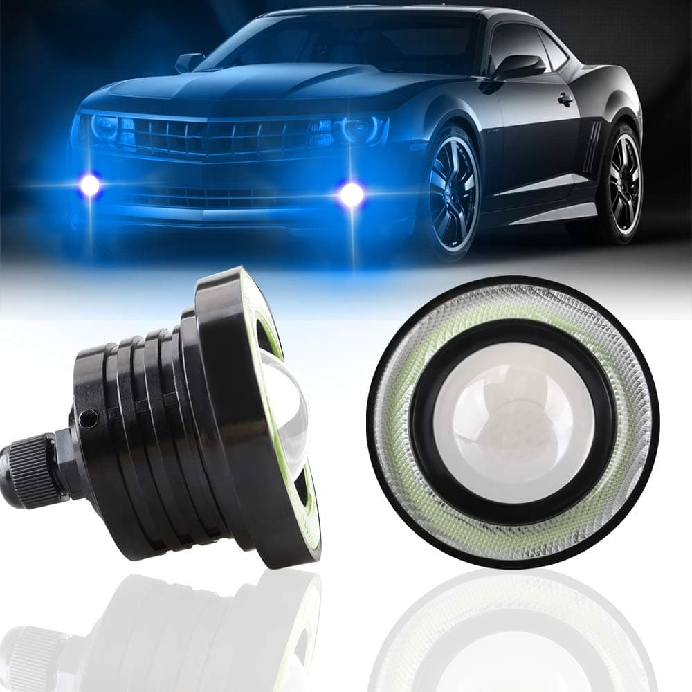KaiDengZhe 2PCS Super Bright 35 Projector Universal LED Fog Light 12V 10W Ice Blue COB Halo Angel Eye Rings For Moto Headlight Car Daytime Running Light DRL Driving Light Fog Light Bulb