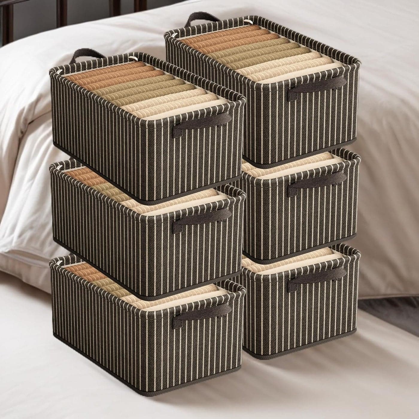 Clothes Organizer for Wardrobe Storage Box for Clothes Socks Bra Drawer Cloth Organiser for Cupboard Closet Dressing Foldable Cabinet with Handles 48 x 28 x 20 cm Pack of 6