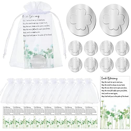 Fumete 10 Sets St Patricks Day Gifts Good Luck Pocket Tokens Irish Lucky Four Leaf Clover Coins with Blessing Cards and Bags Lucky Pocket Token for Family Friends Employee Coworkers Gifts30 Pcs