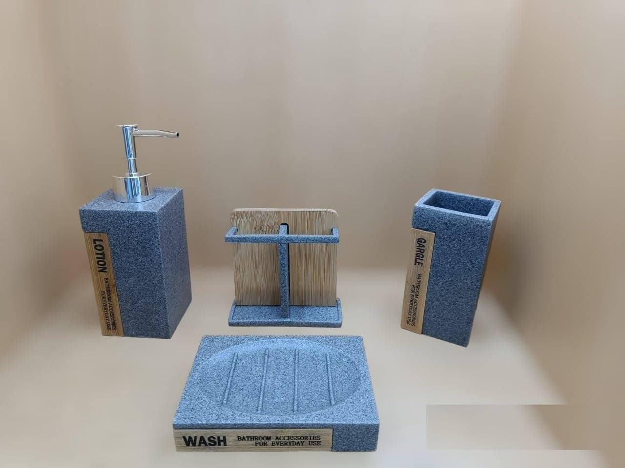 SHOPOBOX Bathroom Accessories Set of 4 Modern Bath Set with Liquid handwash Soap Dispenser and Toothbrush Holder Luxury Gift Accessory for Home gray
