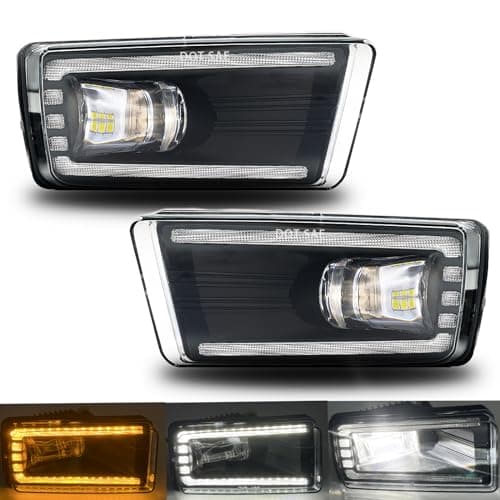 LED&DRL Fog Lights for 2007-2015 Chevy Silverado Suburban Avalanche/Tahoe/GMC Sierra 1500 2500HD 3500HD / 2010-2014 Yukon / 2007-2008 Escalade, Front Bumper Driving Fog Lamps- A Pair