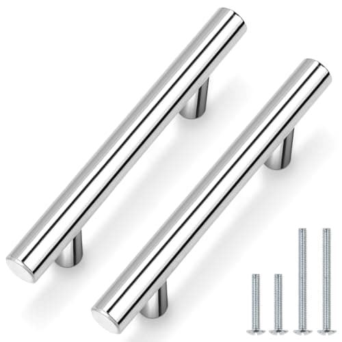 Probrico 5 Inch Polished Chrome Cabinet Handles 5 Pack, EuroT Bar Drawer Dresser Handles Pulls, Stainless Steel Kitchen Cabinet Pulls, 3 Inch Hole Centers, 5 Inch Length