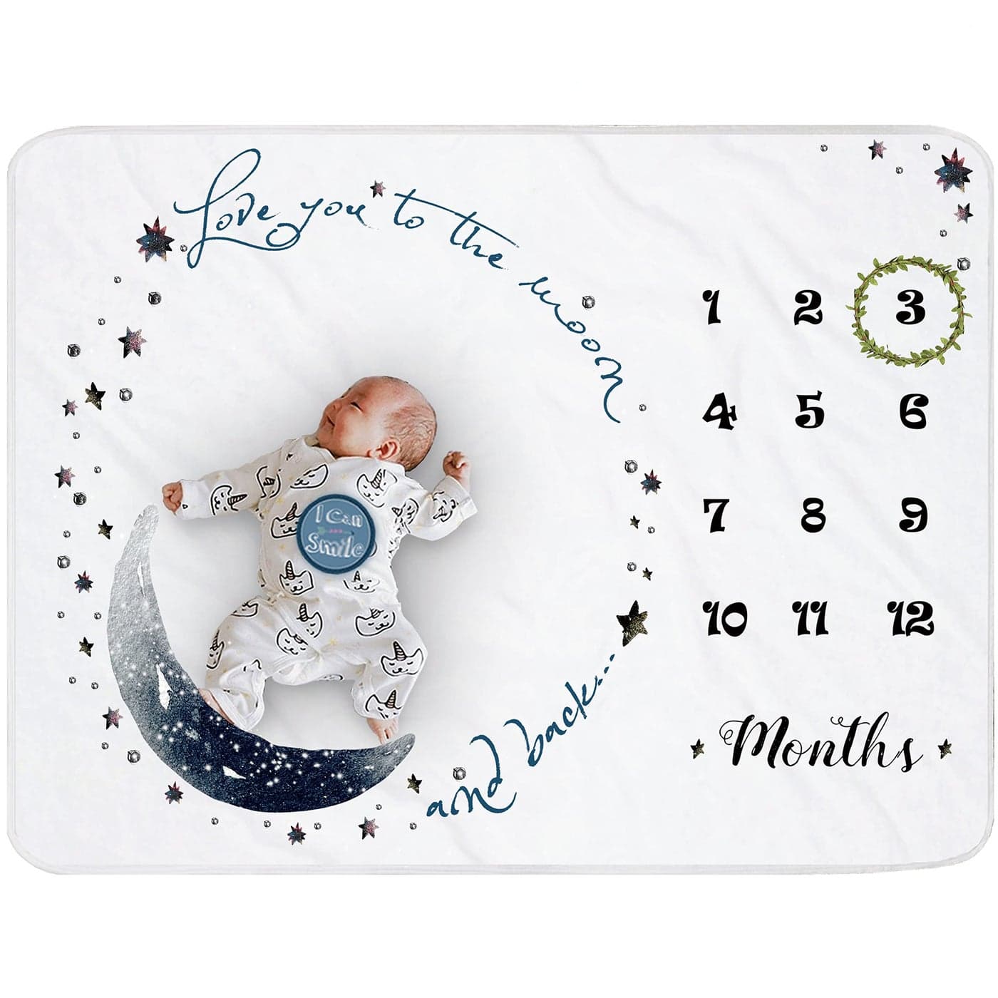Yoothy Moon Baby Monthly Milestone Blanket Boy Girl Soft Plush Photo Prop Wreath 12 Stickers Large 51x40