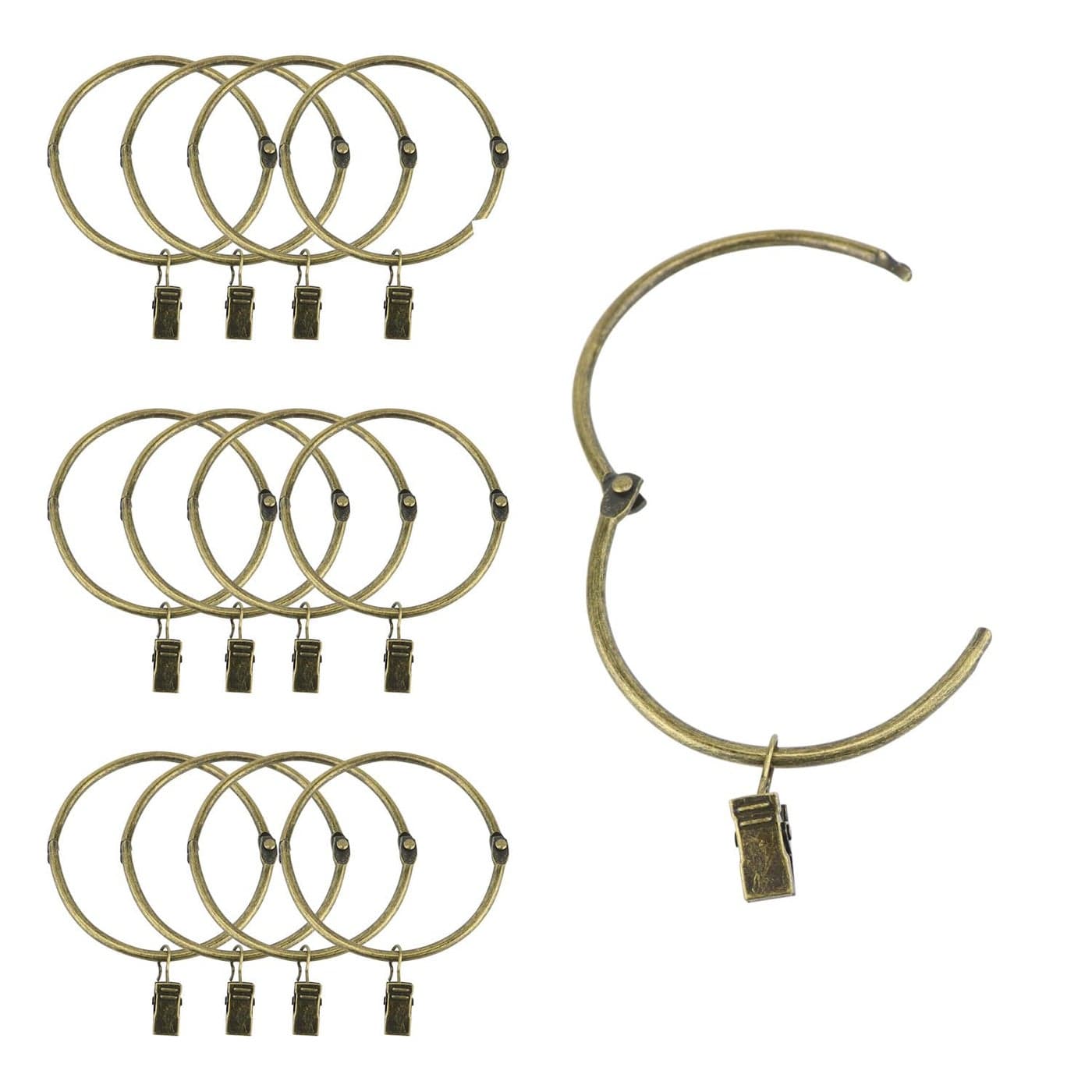 Suneration 12 Pack Openable Curtain Rings with Clips Metal Hangers Ring 3 inch Interior Diameter Rust Proof for Heavy Duty Vintage Decorative Drapery Eyelet Curtain Rods Black
