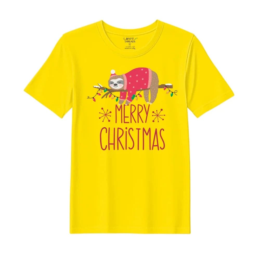 BYFT Threads XL Yellow Polycotton T-Shirt - Christmas "Christmas Koala" Printed Design, Premium Holiday Collection