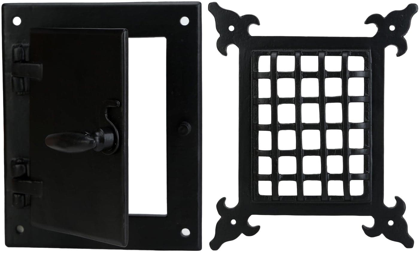 A29 Hardware Cast Iron Speakeasy Door Grill/Grille with Viewing Door, Black Powder Coat Finish, Medium Size