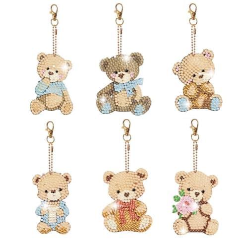 JBTM24 Diamond Painting Keychains Kits Double Sided Diamond Art Keyrings for Adults DIY Art Key Rings Ornaments Kits Bear