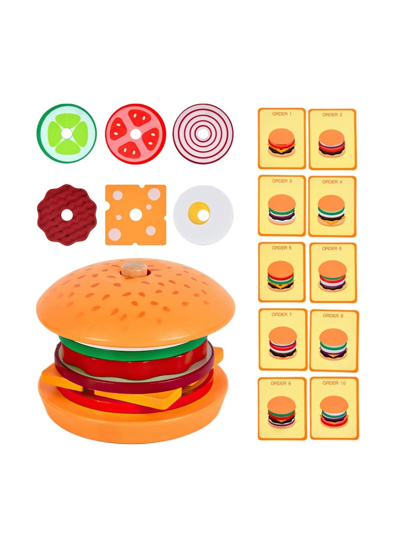 Wooden Stacking Toys for Kids, Pretend Food Toys for Toddlers, Montessori Toys for 3 Year Olds, Preschool Educational Toys for Developing Fine Motor Skills (Burger)