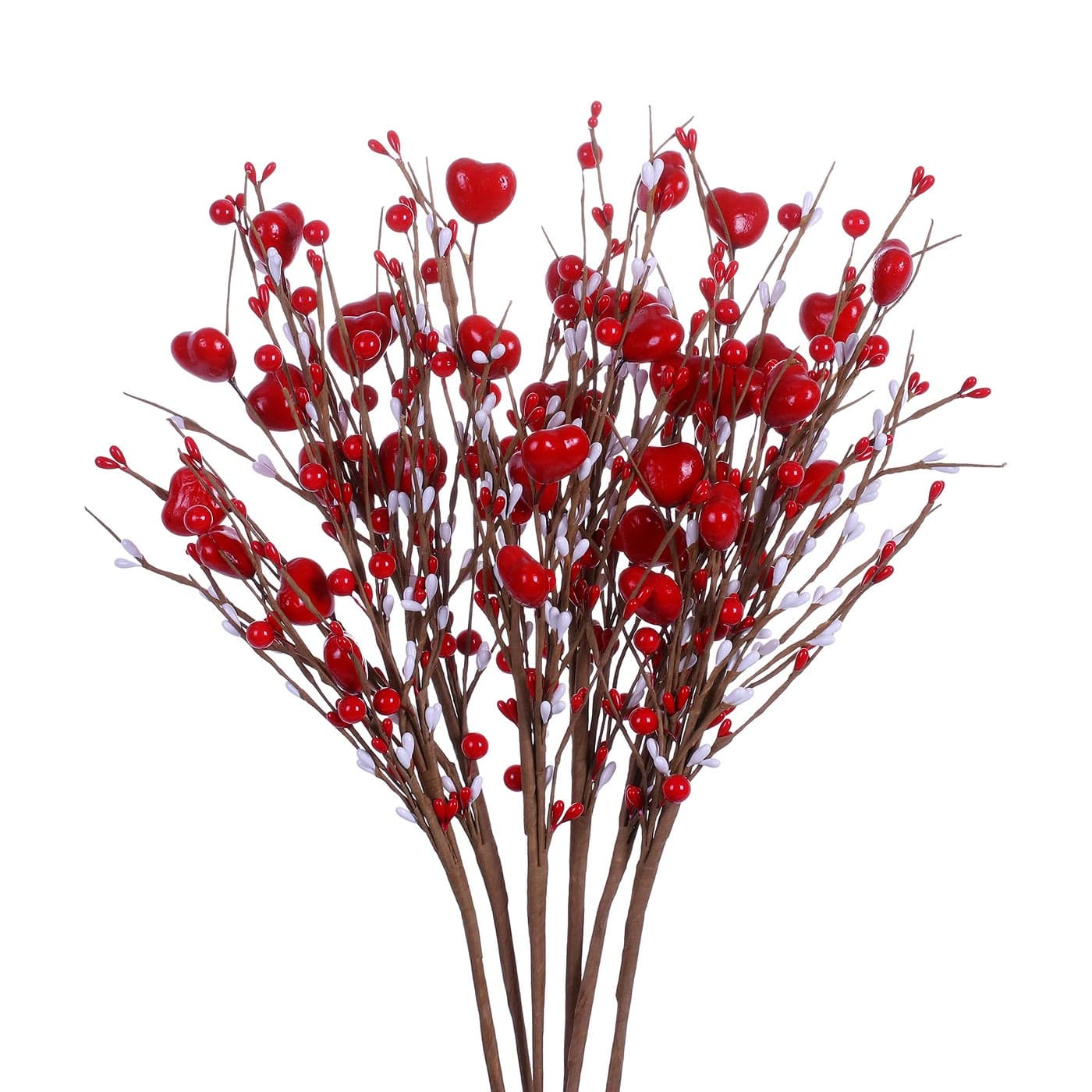 JINGHONG Valentines Day Gifts6 Pcs Artificial Red Berry Flower Stems Heart Shaped Berry Picks for Valentines DayWedding