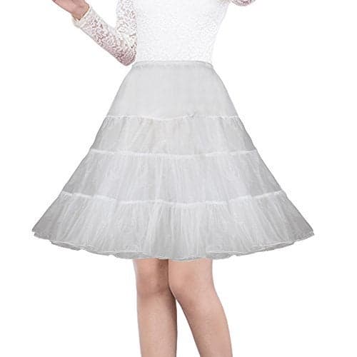 Shimaly Women's 50s Vintage Petticoat 26" Underskirt Rockabilly Tutu Skirt (M-L,Ivory)