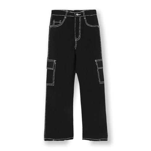 Urbano Juniors Boy's Black Loose Baggy Fit Washed Denim Cargo Jeans with 6 Pockets Stretchable (junjeanlscargoboy-02-black-11-12)