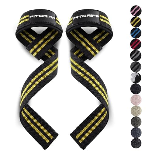 Fitgriff® Lifting Wrist Straps for Weightlifting, Gym, Deadlift, Workout (Made of Premium Cotton & Padded) - Men & Women (Standard, Black/Yellow)