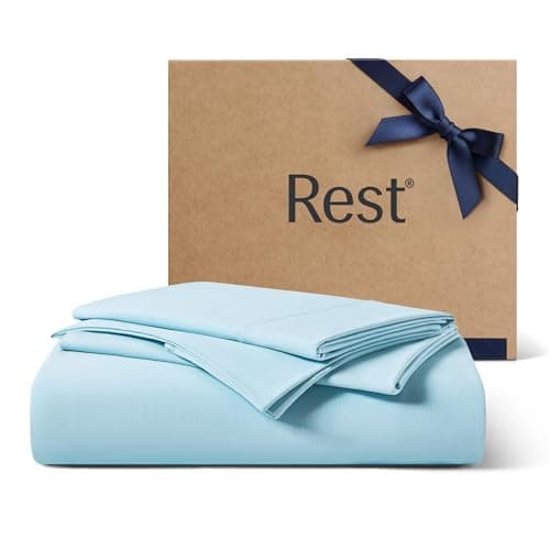 REST® Evercool®+ Starter Sheet Set, King, Light Blue, Breathable Bed Sheets for Hot Sleeper and Night Sweats, with Pillowcases, Ionic+ Self-Cleaning Silver Yarn for Sensitive Skin, 3PCS No Flat Sheet