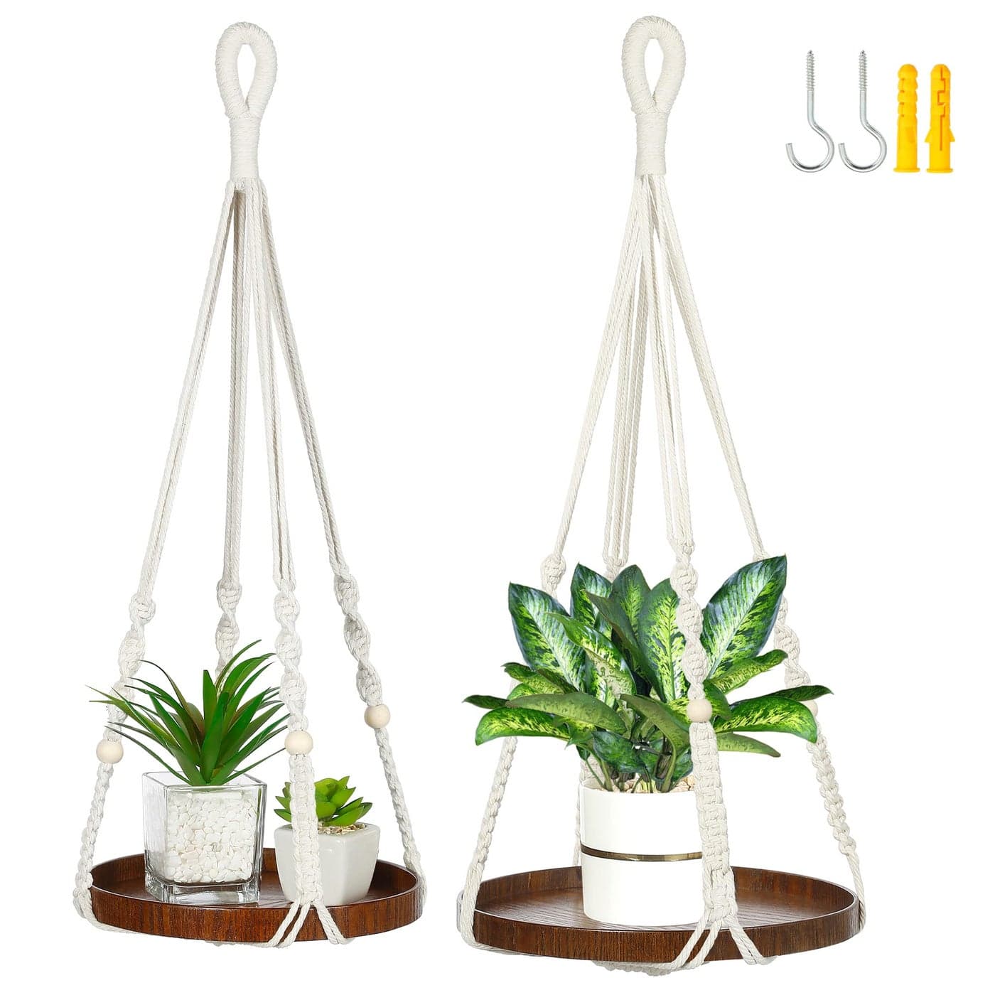 Shineloha 2 Pack Macrame Plant Hanger Plant Hanger Indoor Hanging Planter Shelf Hanging Planter Beige 1 Large 1 Medium