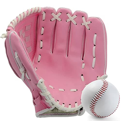 Baseball GloveBaseball Softball Mitt with Ball for Kids Youth Adults Training and BeginnerRight Hand ThrowLeft Hand Glove Pink 125in