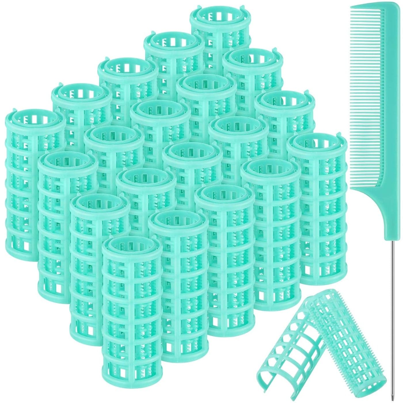 Syhood Hair Roller 20 Pieces 098 Inch 25 cm Plastic Hair Rollers with Rat Tail Comb for Short Hair Long Hair Hairdressing Styling Tools Light Green