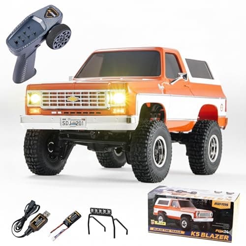EAZYRC X FMS 124 Chevy K5 Blazer 1976s RC Truck RTR Orange with Lisense RC Crawler 4WD 5Km 2Speed Transmission RC Car OffRoad VehiclePlay as Soon as You get itOrange