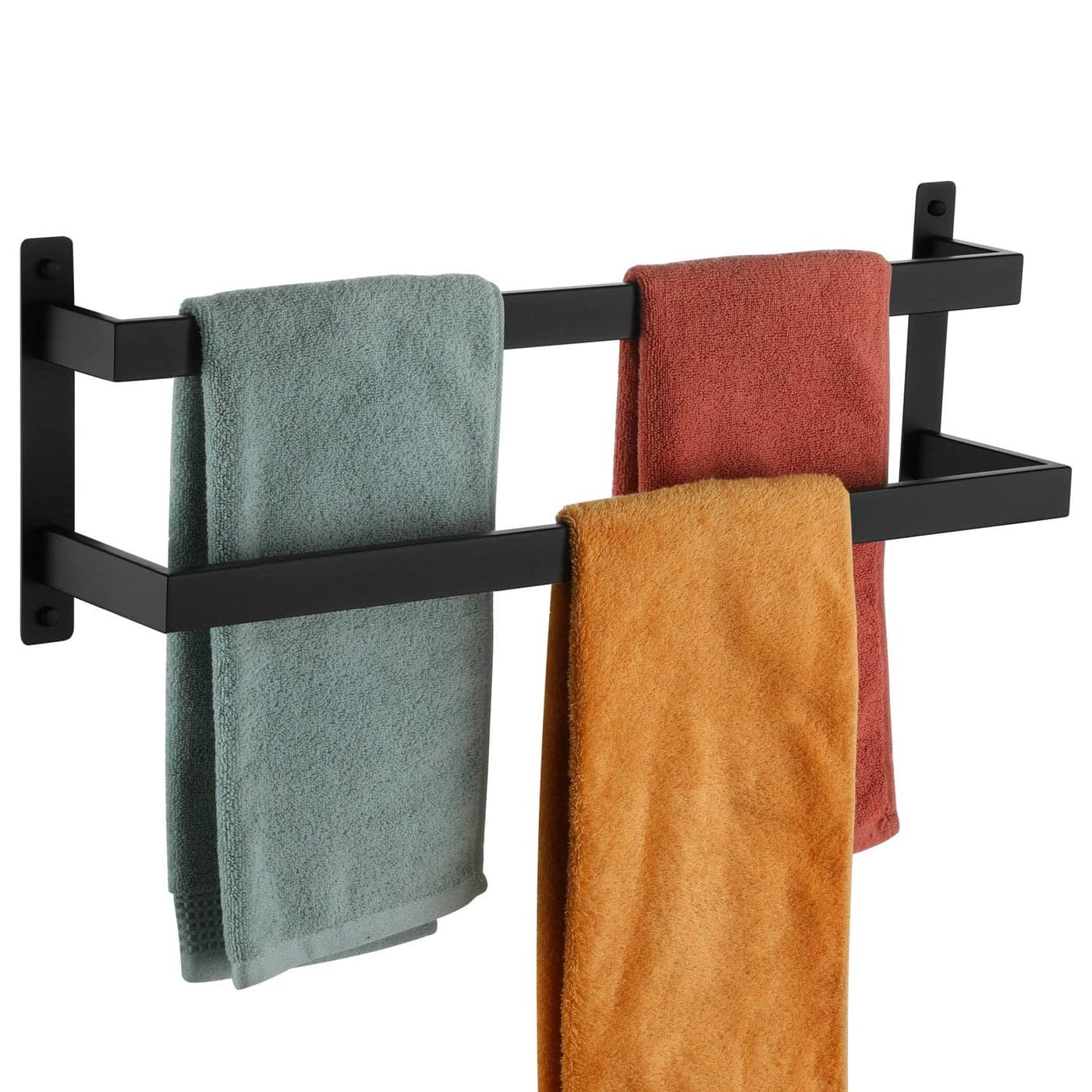 KOKOSIRI Towel Bars Black Bath Towel Holders 24Inch Bathroom 2Tiers Ladder Towel Rails Wall Mounted Towels Shelves Rack Stainless Steel B5008BKL24