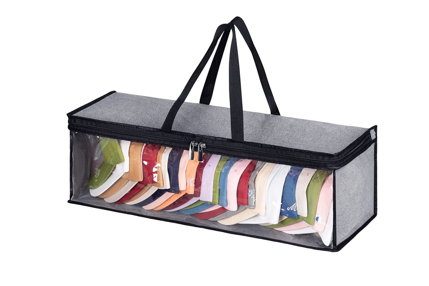 KEETDY Hat Organizer for Baseball Caps Holder Large Hat Storage Bag Rack with Double Carry Handles and Zipper Closure Grey