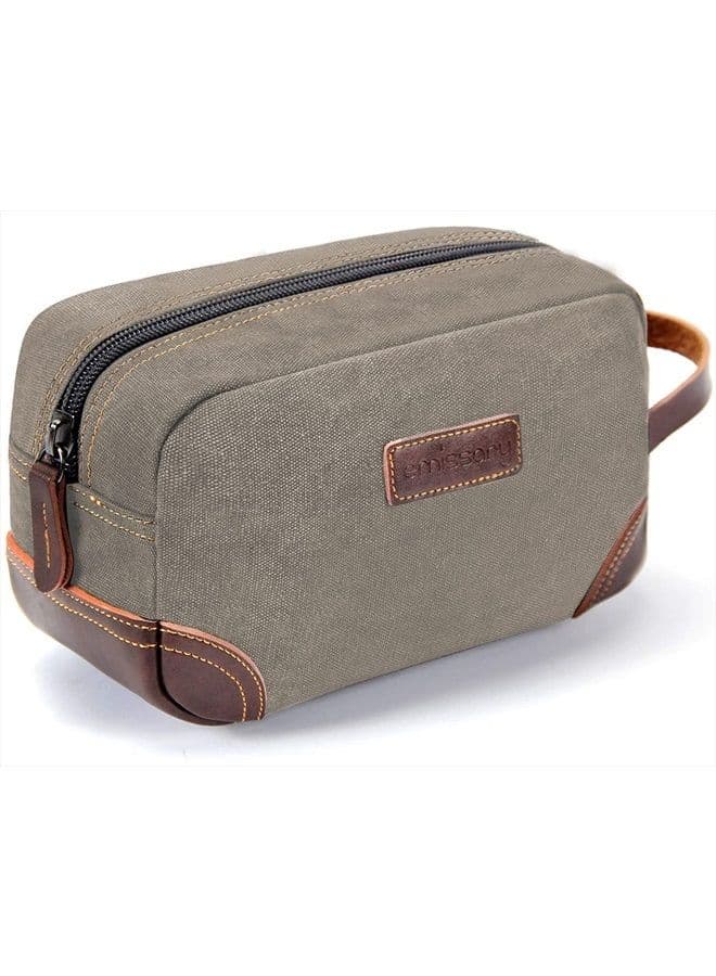 Men's Leather and Canvas Travel Toiletry Bag, Dopp Kit for Men, Travel Bathroom Bag Men's Shaving Kit, Travel Kit Small Bag for Travel (Light Gray)