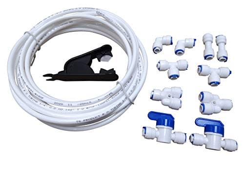 GREDIA 1/4" inch Quick Connect Water Purifiers Tube Fittings for RO Water Reverse Osmosis System (Ball Valve + L + Y + I + T Type) + PVC Pipe Tube Hose Cutter + 15 Meters/49.2 Feet Tubing Pipe (White)