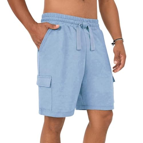 Nobero Men Oversized Cargo Knit Shorts(1M-BWSH-R0082-PBL4_Powder Blue_L)