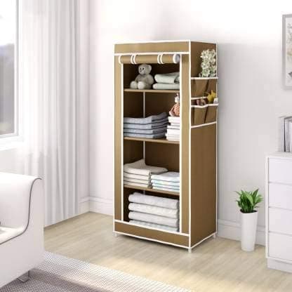 KONLINE Wardrobe Organizer for Clothes ToysAlmirah for ClothesBedroom Organiser with 4 Layer Biege Metal