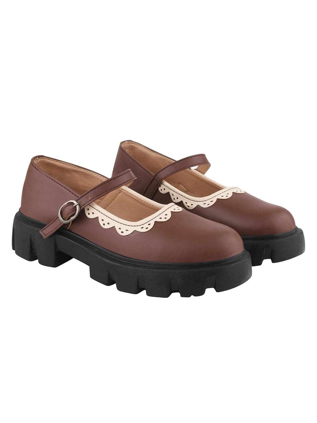 Shoetopia Round Toe Brown Mary Janes Bellies for Women & Girls-EU38