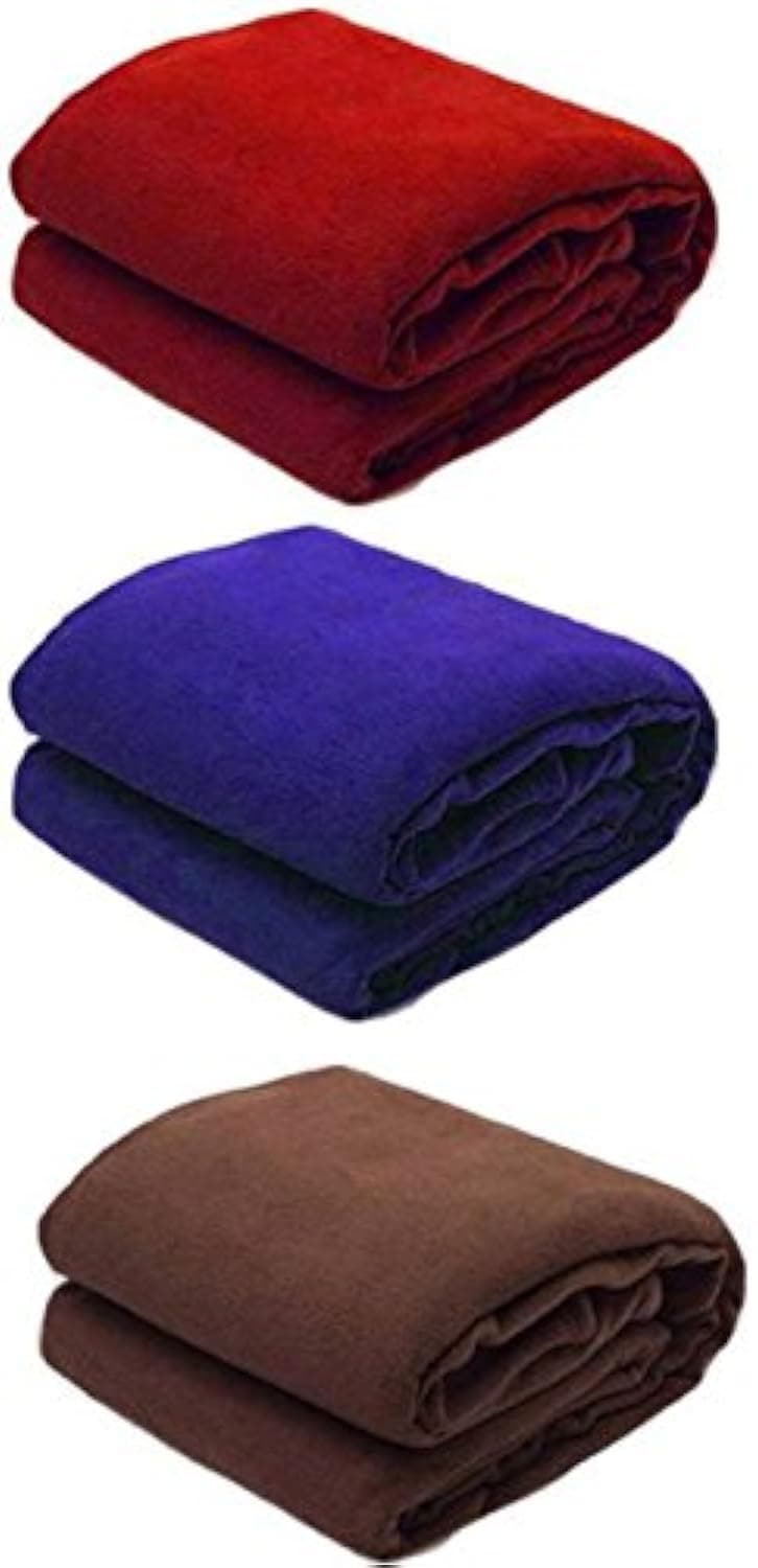 Goyal's Polar Fleece 250 TC Single Bed Blanket- Set of 3 (Red, Blue, Brown)