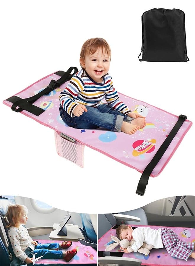 Kids Airplane Footrest Portable Kids Airplane Seat Extender Colorful Airplane Foot Hammock Breathable Toddler Airplane Bed Travel Essentials with Storage Bag for Kids Toddlers 79x44cm (Starry Pink)