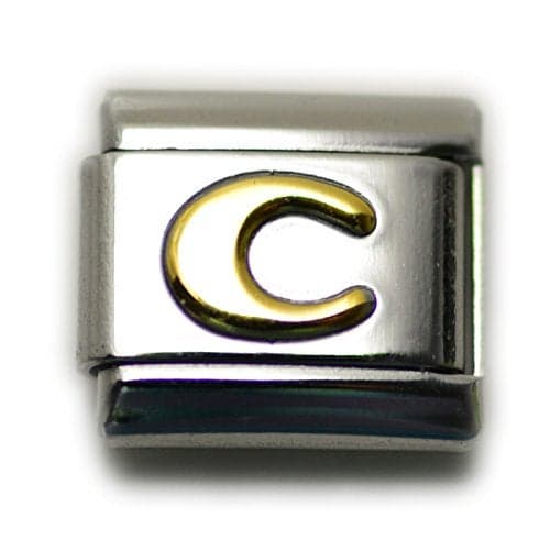 Dolceoro Alphabet C Letter Initial, 9mm Traditional Classic Type Italian Modular Charm Link - Stainless Steel