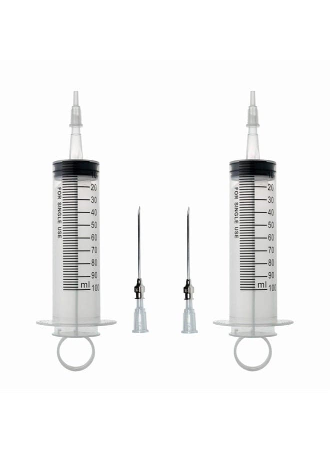 2Pcs-100ml syringe, 100cc syringes, Kitchen syringe glue syringe plastic syringe, large volume syringe with needle, dispensing syringes (100ml-B)