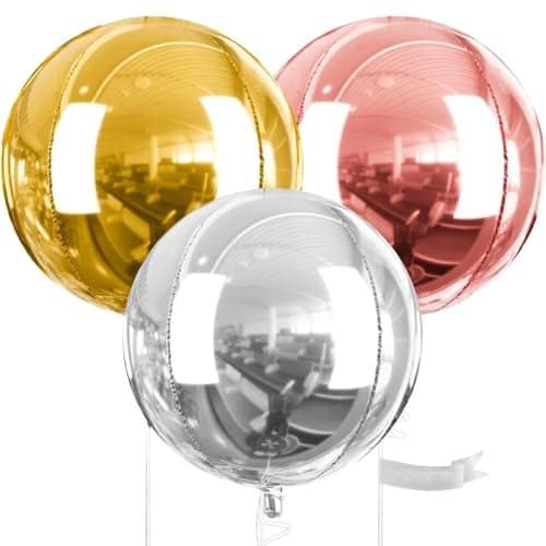 Pop The Party 4D Metallic Foil Balloons – Pack of 3 (Rose Gold, Silver & Gold) | Round Party Decoration for Birthday, Wedding & Special Events
