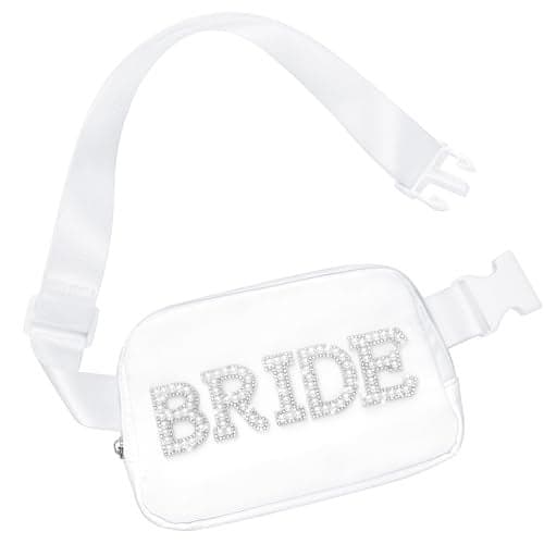 Lamyba Bride Gifts, Bachelorette Gifts for Bride Fanny Pack, Bride to be Gifts for Wedding Day Bachelorette Party Engagement Honeymoon, Pearl Bride Belt Bag White