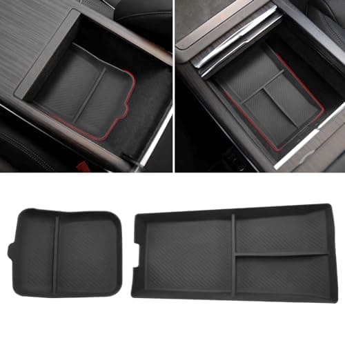 Jaronx Compatible with Tesla Model S/X Center Console Organizer 2021-2025, Silicone Console Organizer Armrest Storage Box Bottom Tray for Model S/X Accessories Plaid/Long Range(2PCS)