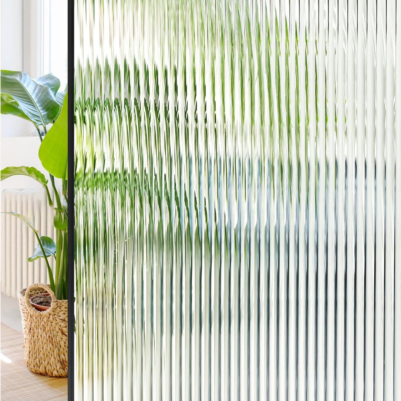 Windimiley Window Privacy Film 3D Reeded Glass Static Clings Fluted Frosted Decorative Window Stickers Winter Heat Control Sun Blocking Film Peel and Stick Adhesive Door Cover175x787inTransparent
